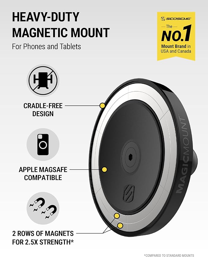 Scosche MXMSAMPS2HD MagicMount Pro Heavy Duty Dashboard Cell Phone Holder/Tablet Mount for Truck, Semi & Car, Magnetic Dash Mount with AMPS Plate Compatible with MagSafe, iPhone, Android & iPad