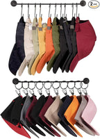 Livelab Hat Rack for Wall, Hat Organizer for Baseball Caps with 10 Hooks+10 Clips, 2 Pack Modern Metal Hat Storage Wall-Mount