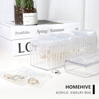 HOMEHIVE Acrylic Jewelry Box Organizer, Clear Jewelry Organizer and Storage with 20 Portable Anti Tarnish Jewelry bags, Trave