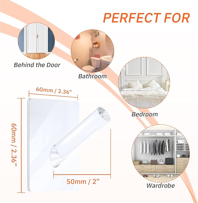 Jetec 12 Pieces Acrylic Wall Mounted Coat Hooks Hat Rack Robe Single Organizer Adhesive Clear Wall Hook Decorative for Clothe