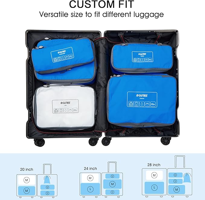 G4Free 6 Set Compression Packing Cubes, 3 sizes Travel Packing Organizers for Suitcases, Expandable Luggage Suitcase Storage 