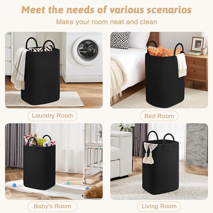 Artfeel Laundry Basket,Woven Cotton Rope Laundry Hamper,100L Versatile Storage for Dirty Clothes,Baby Toys,and Blankets in Ba