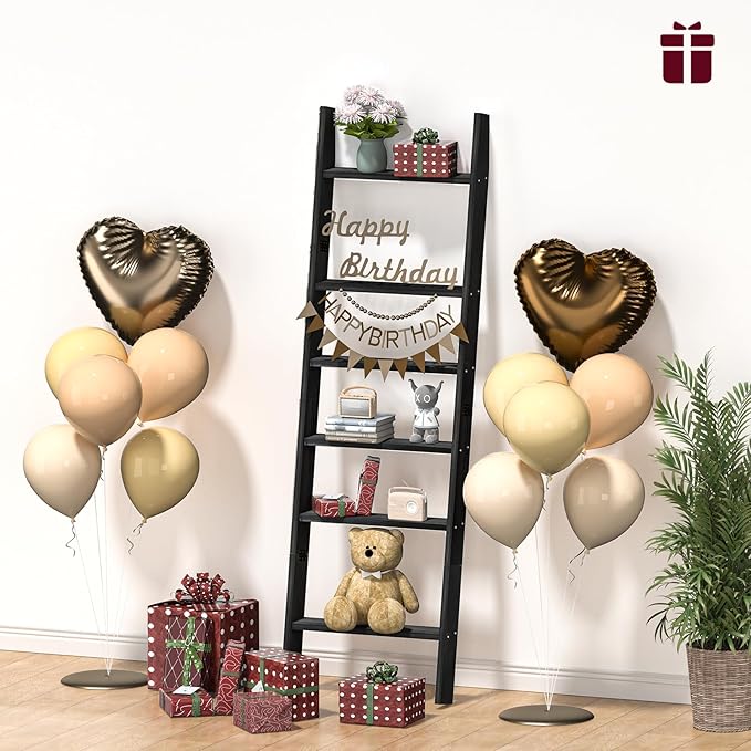 HONEST OUTFITTERS Blanket Ladders for The Living Room, 6-Tier Blanket Holder, Wall-Leaning Blanket Rack, Ladder Shelves, Wood