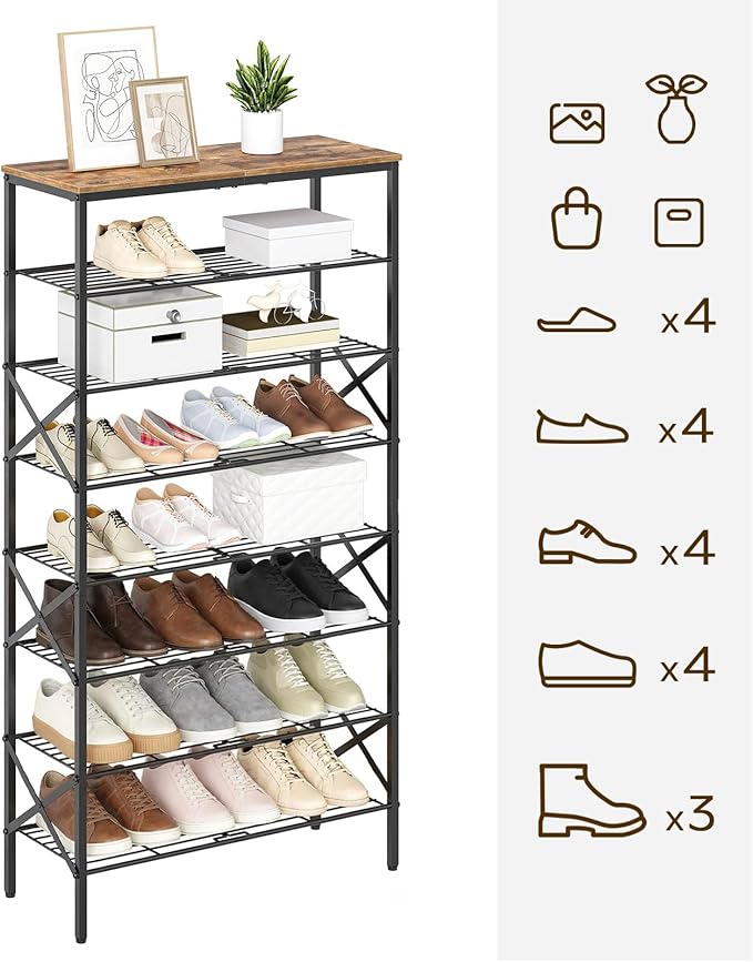YATINEY 8 Tier Shoe Rack, Shoe Storage Organizer, Large Capacity Shoe Shelf Holds 32 Pairs of Shoes, Sturdy and Stable, for E