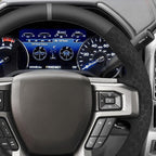 MEWANT Hand Stitch Real Leather Hive Embossed Athsuede Steering Wheel Cover for Ford F150 F250 F350 Expedition 2018-2021