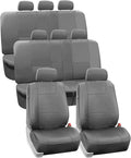 FH Group Seat Covers, PU Leather 3 Row w. 7 Headrests - Fit Most Car, Truck, SUV, Van (Solid Gray-128), Universal Fit