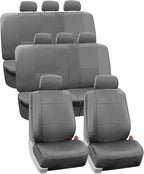 FH Group Seat Covers, PU Leather 3 Row w. 7 Headrests - Fit Most Car, Truck, SUV, Van (Solid Gray-128), Universal Fit