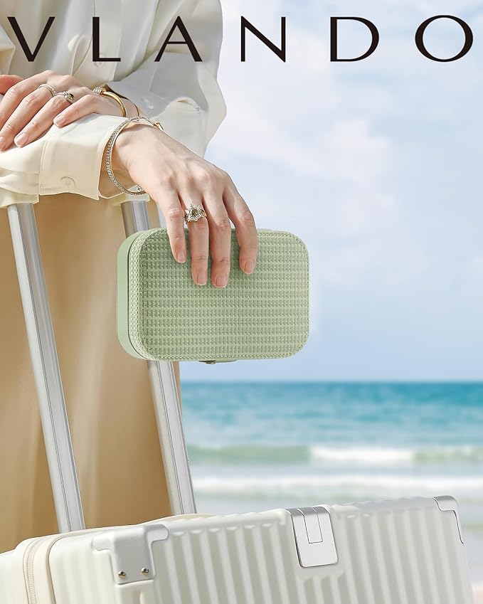 VLANDO Travel Jewelry Case, PU Leather Travel Jewelry Box with Earring Holder, Portable Display Small Jewelry Box for Mothers