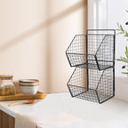 Zerodeko Kitchen Fruit Basket 2 Tier Wall Storage Basket Wall Mounted Onion and Potato Storage Hanging Metal Wire Baskets Kit