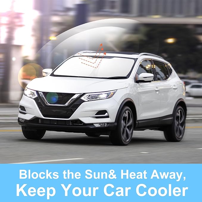 TINGLU Sun Shade for Nissan Rogue Sport 2017-2024(Not for Rogue) Accessories Windshield Sun Shade Window Shade UV Rays Protection Sun Visor Cover with Steering Wheel Sunshade Storage Bag