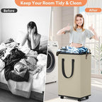 SpaceTrove Laundry Basket with Wheels, Collapsible Laundry Baskets, Laundry Hamper with Handles Detachable Wheels, Rolling La