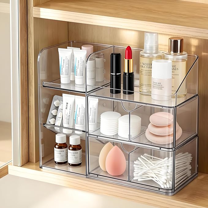 3 Tier Medicine Cabinet Organizer, Bathroom Medicine Cabinet Organizer with Removable Dividers, Narrow Makeup Organizer with 
