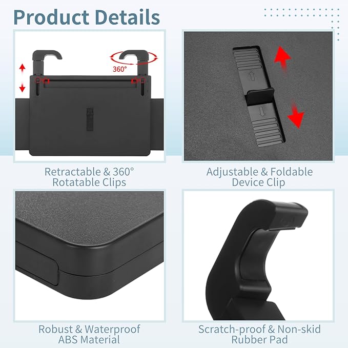Adjustable Car Steering Wheel Tray, Expandable Car Desk with Rotatable Clip for Laptop & Food, Multipurpose Portable Table for Eating, Working, Gaming