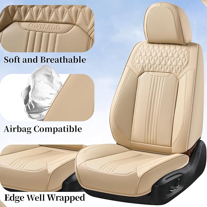 Coverado Seat Covers, Car Seat Covers Front Seats, Beige Seat Cover, Waterproof Car Seat Cushion, Front Car Seat Covers Leath