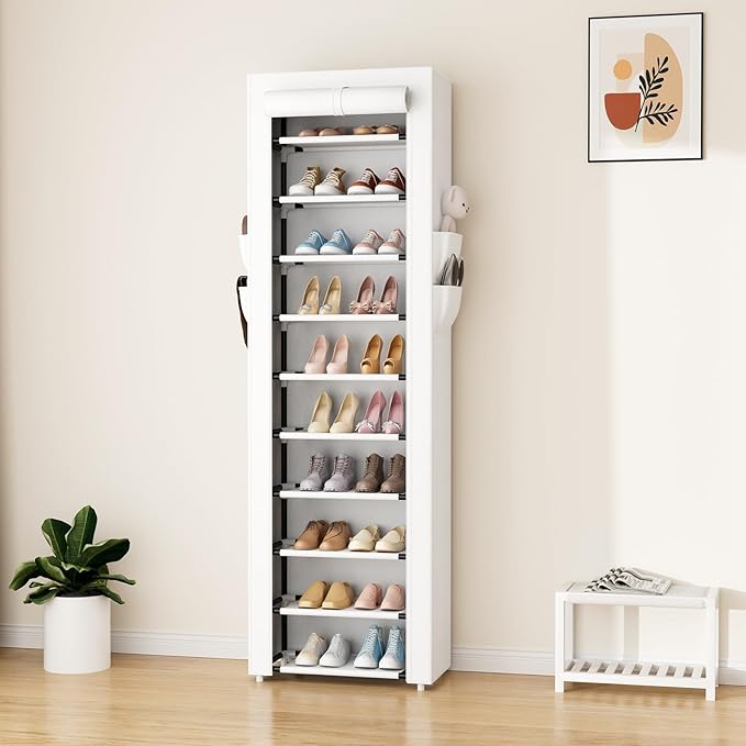 ROJASOP Shoe Rack with Covers 10 Tier Large Shoe Organizer Tall Shoe Closet Storage for 20-22 Pairs Shoe and Boot, Free Stand