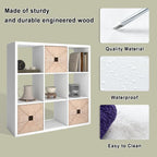 CTESNE【2026 Wooden Thick Frame 9 Cube Storage Organizer Shelf with Anti-Tipping Kits + Reversible Open Back Bookcase, Horizon