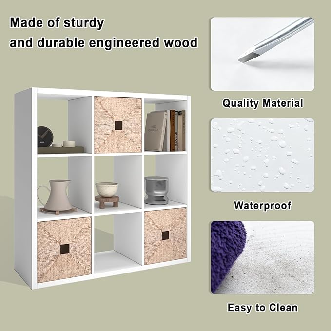 CTESNE【2026 Wooden Thick Frame 9 Cube Storage Organizer Shelf with Anti-Tipping Kits + Reversible Open Back Bookcase, Horizon