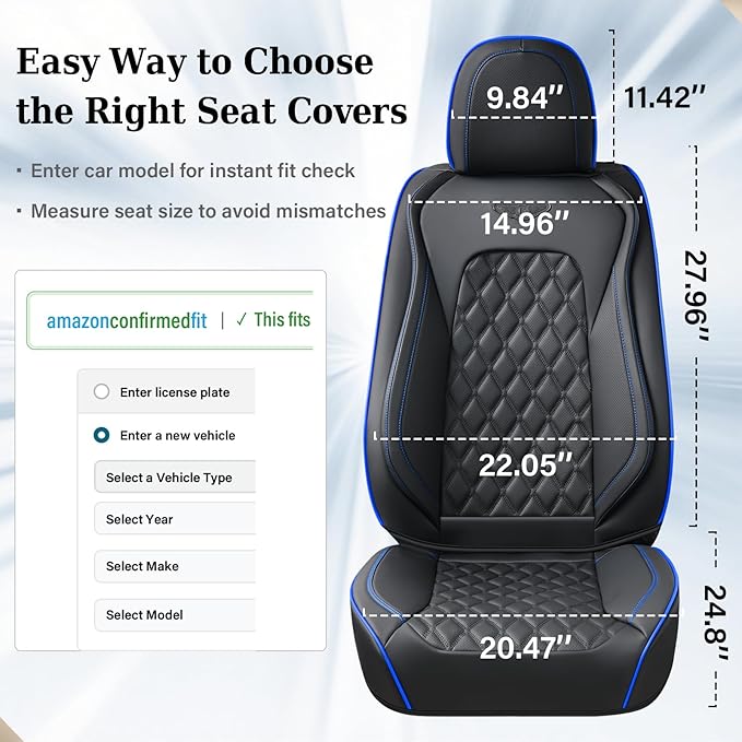 Coverado Front Car Seat Covers, Non-Slip Dust-Proof Nappa Leather, Universal Fit for Cars & Pickup Trucks, Waterproof Car Sea