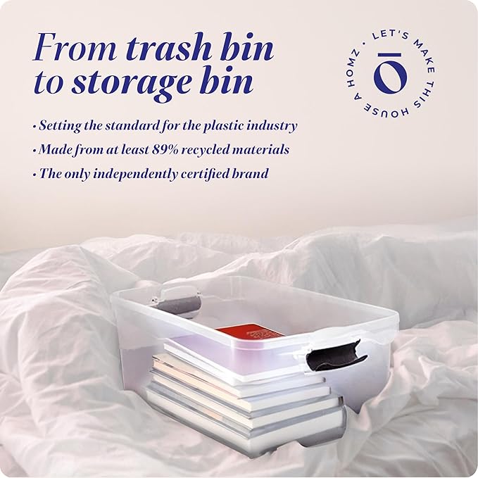 HOMZ 2-Pack Secure Latch, Clear Plastic Storage Organizer Bins, 64 Quart, Gray Latches - Stackable Container Boxes for Bedroo