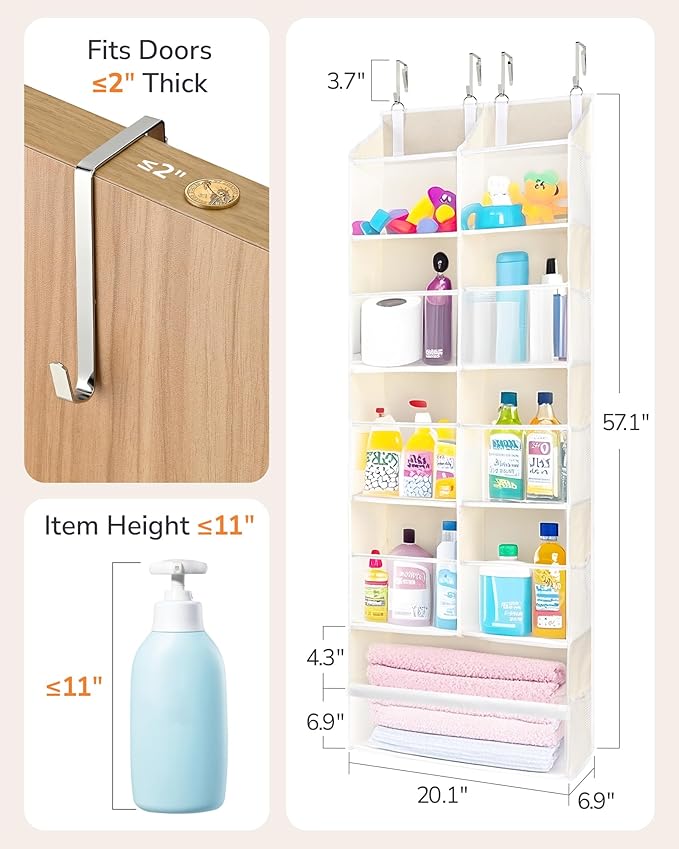 ULG Over the Door Organizer, 5-Tier Extra Large Hanging Storage with 10 Mesh Pockets, 100 lbs Capacity, Heavy Duty Door Organ