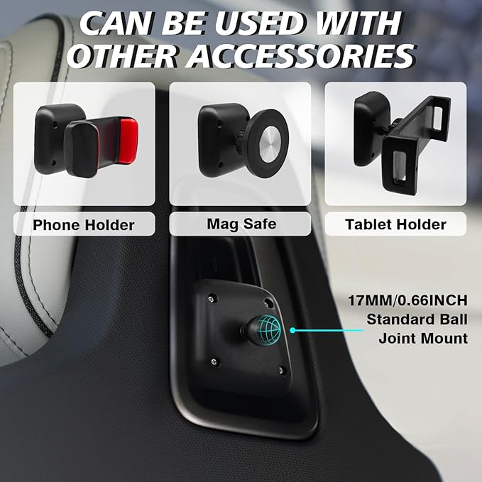 BestEvMod Seat Back Second Row Anchor 1/4 Screw Mount Phone Holder Tablet Compatible with 2022-2025 2026 Rivian R1T&R1S Backseat fits All Phones&Android 360° Adjustable (17mm Ball Joint Only)