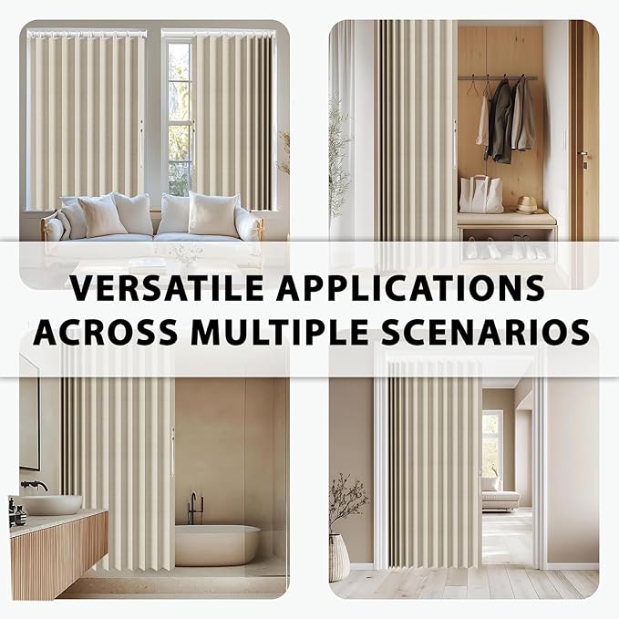 Jilron Accordion Door Curtain Set - 100% Blackout, with Curtain Rod Included, for Bedroom Privacy Protection (Off white-43 W 