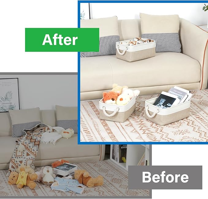 Bidtakay Small Baskets Fabric Storage Baskets for Organizing 3-Pack 12x8x5 Inch Collapsible Storage Bins for Shelves Canvas B