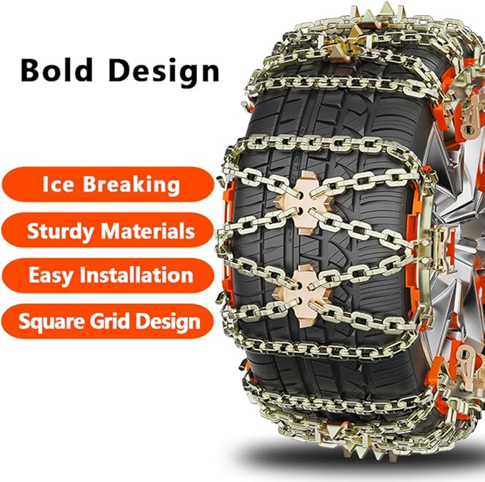 Tire Chains, Snow Chains for Car/SUV/Pickup, for Tire Width（225-285mm), Adjustable Universal Emergency Thickening Chains, 6PC