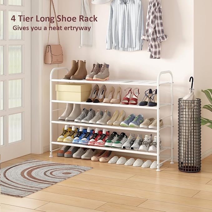 LINZINAR Shoe Rack Long 4 Tier Shoe Storage Organizer Metal Wide Shoe Shelf for Closet Entryway Bedroom 30 Paris Large Capaci
