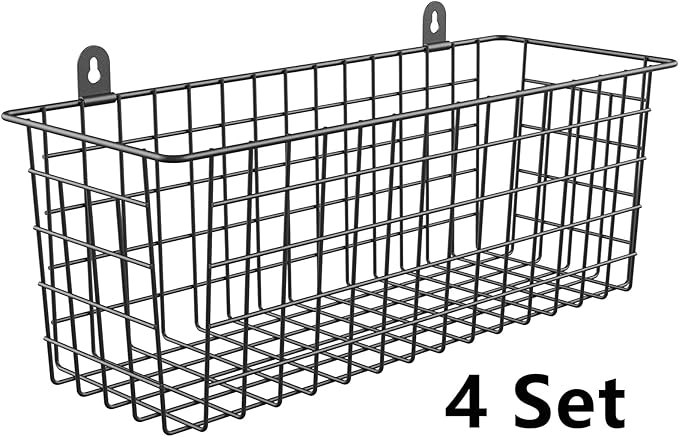 MaraFansie Extra Large Hanging Wall Basket 4-Pack Wall Mounted Wire Basket Cabinet Storage Bin Organizer Wall Shelves Farmhou