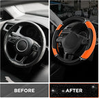 Road Comforts Leather Steering Wheel Cover - Made with PVC Leather - Anti-Slip, Universal Fit 14 1/2 inches to 15 inches - Or
