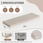 24 Inch Floating Shelves, 8 Inch Deep Floating Shelves for Wall, Hanging Shelf with Invisible Brackets, Deep Shelves for Bath