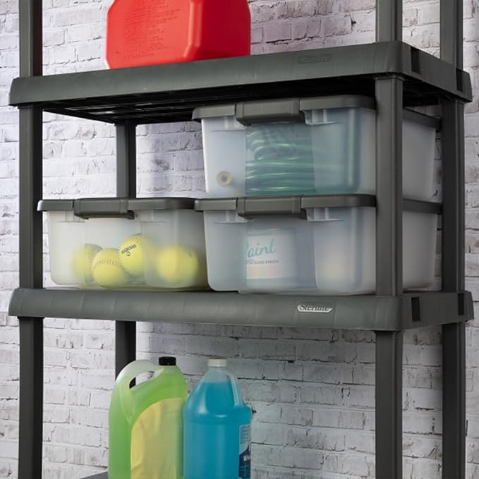 Sterilite 6-Pack ShelfTote, Clear Plastic Storage Bins with Lids, 25 Quart, Gray - Stackable Organizing Container Boxes for C