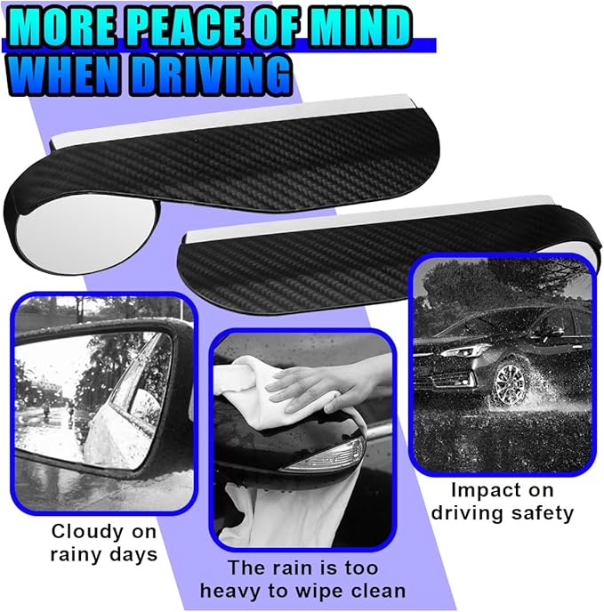 YoRise 2PCS 2-in-1 Car Blind Spot Mirrors with Rain Guard, 360° Adjustable Carbon Fiber Automotive Side Rear View Mirror, Universal Exterior Reversing Accessories for SUV Truck (Black)