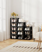 HAIXIN Shoe Organizer Rack for Small Spaces 5 Tier Plastic Vertical Narrow Shelves for Closet Black Shoe Holder, Stand for En