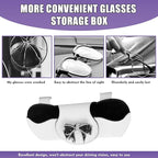 Bling Car Sunglass Holder, Rhinestone Bow Visor Storage Case for Sunglass Receipt Ornament, Soft Lining Anti-scratch Holder Clip, Interior Organizer Accessory for Cars (White)