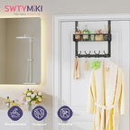 SWTYMIKI Over The Door Hook with 16 Hooks & Mesh Baskets - Heavy Duty Over The Door Organizer Hanger for Towels, Coats, Cloth