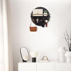 Nekon Wall Mount Key Holder, 11.8 Inch Rack With Shelf and 6 Hooks, Rustic Mail Organizer, Circular Wooden Hanger for Entrywa
