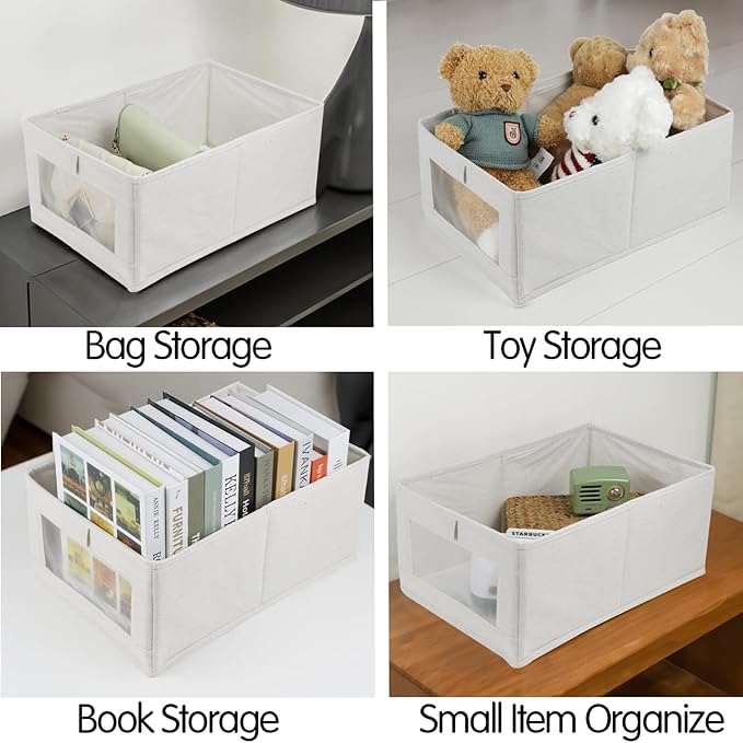 Fordonral 4 Pack Linen Storage Bins, Storage Containers for Organizing Clothing, Jeans, Toys, Books, Shelves, Closet, Wardrob