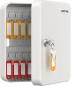Uniclife 28 Position Key Cabinet with Key Lock Wall Mounted White Security Storage Box Steel Key Organizer with Colorful Key 