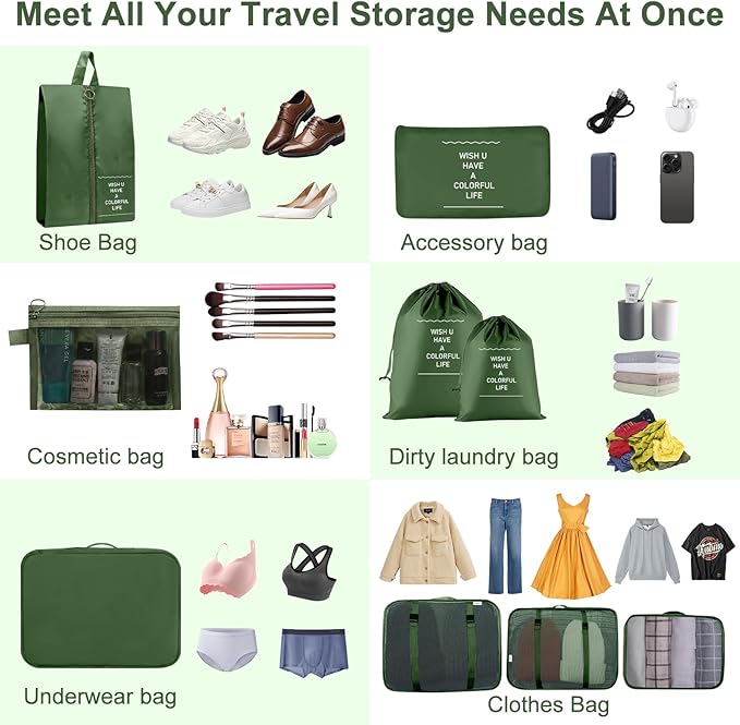 Packing Cubes for Travel-10 Set Luggage Organizer Bags for Family, Mesh Breathable Packing Cubes for Suitcases Durable Travel