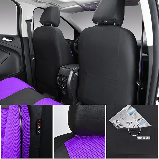 CAR PASS Leather 3D Foam Back Support Car Seat Covers Full Set Air Mesh Automotive Seat Covers, All Season Car Seat Cover Fit