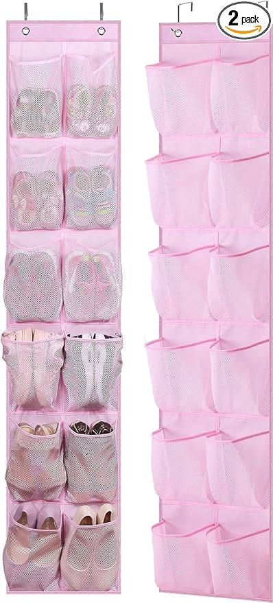 MISSLO Over The Door Shoe Organizer 12 Large Mesh Pockets Hanging Narrow Closet Door, Baby Hanging Shoe Rack Kids Closet Stor