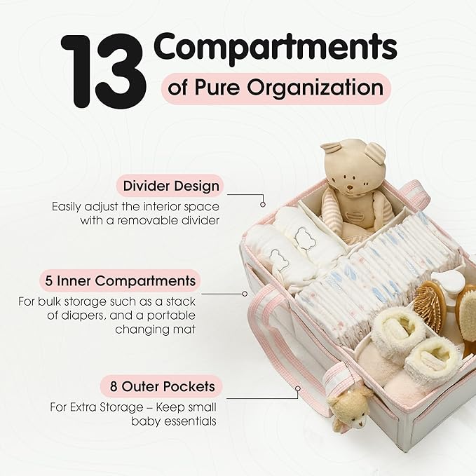 PeraBella Baby Diaper Caddy Organizer, XL Baby Basket Shower Gift Caddy, Portable Felt Changing Table Basket, Nursery Storage