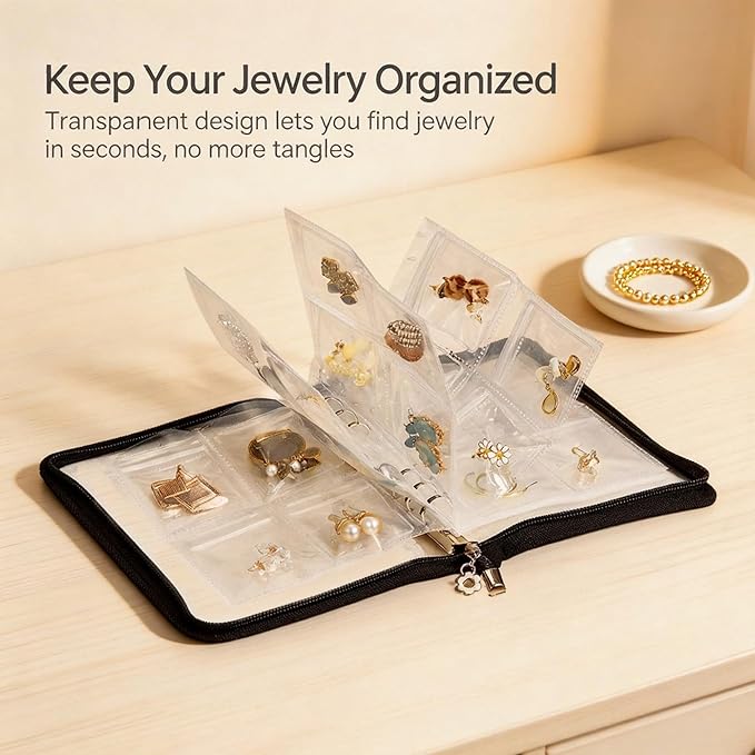 Earring Organizer Case Travel Jewelry Organizer Transparent Jewelry Storage Book for Necklace Bracelet Ring Holder with Small