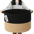 90L Large Blanket Basket, 21.7"x 21.7"x 13.8" Rope Woven Storage Basket with Handles, Laundry Hamper for Toys, Clothes, Pillo