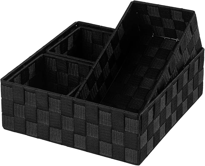 Posprica Small Black Baskets Cube Bin Container Tote,Woven Storage Baskets for Organizing Organizer Divider for Drawer, Close