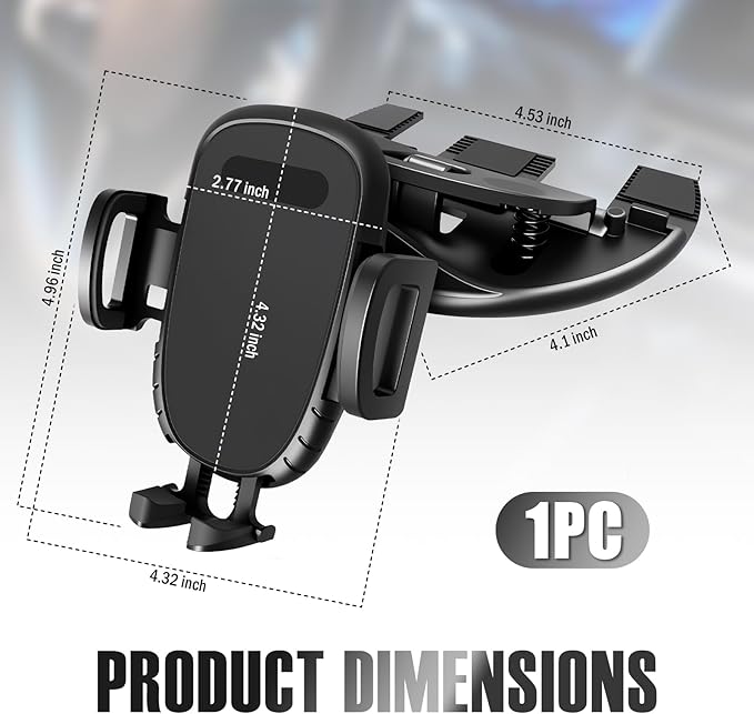 2026 Upgraded CD Phone Holder for Car,360° Rotation CD Slot Phone Mount with Extendable Clamp Arm,Anti Shake Car Phones Holder CDs Slot Mount Fit 4.5-6.8 Inch Cell Phones
