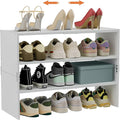White Shoe Rack Organizer for Closet, 3-Tier Expandable Shoe Shelf, Stackable Iron Wood Combination Shoe Racks Shelves for Cl