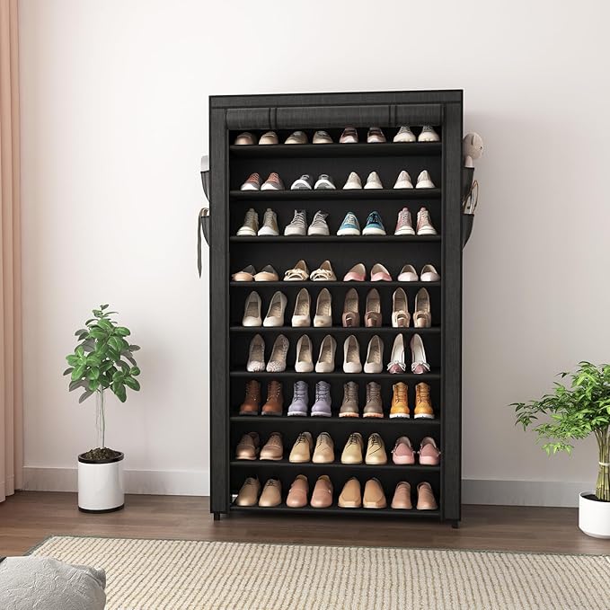 LANTEFUL Shoe Rack with Covers - 10 Tiers Tall Shoe Rack Organizer Large Capacity Shoe Shelf Storage 40 Pairs Space Saving Ve